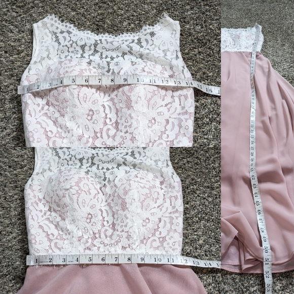 Christina Wu pink white lace two tone sleeveless bridesmaid dress 0 - Picture 11 of 11